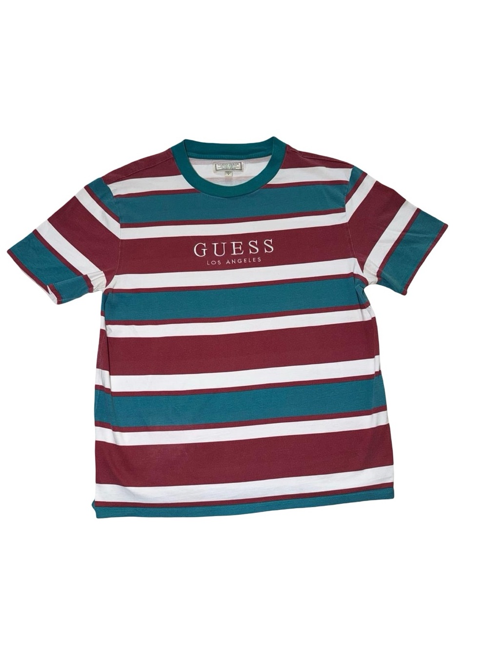 GUESS Jeans Originals Los Angeles Embroidered Logo Horizontal Striped Crewneck